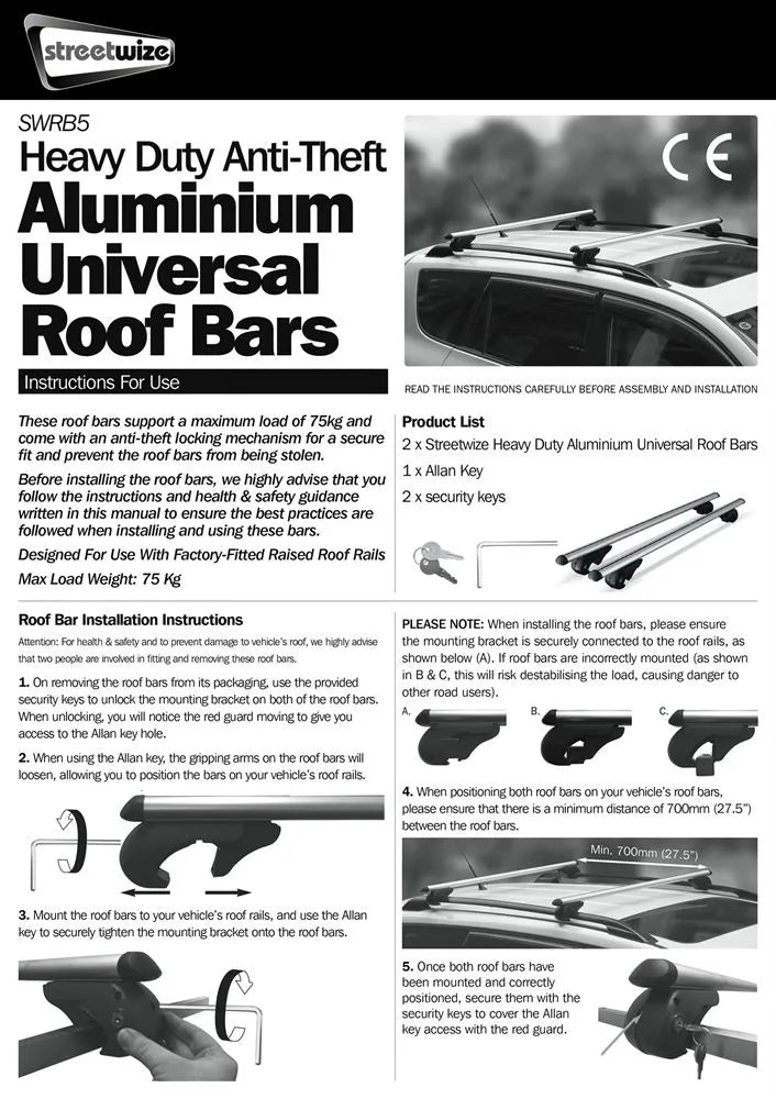 HD LOCKABLE ROOF BARS STREETWIZE